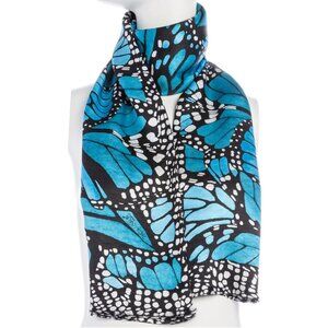 NWOT Pineda Covalin Silk Double Sided Long Jacquard Scarf Blue Monarch Butterfly